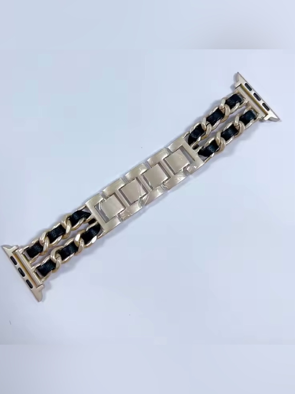 New silver  and black Chain-Link Leather band for Apple Watch 38-49mm